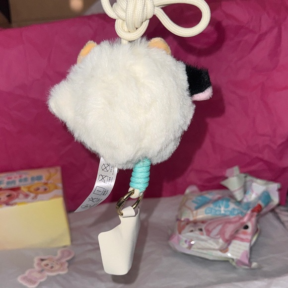 Cute White and Black Plush Phone Strap - Picture 4 of 13